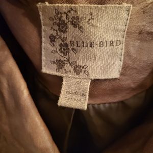 BLUEBIRD Brown Cropped Leather Jacket with Asymmetrical Zipper - Women's M